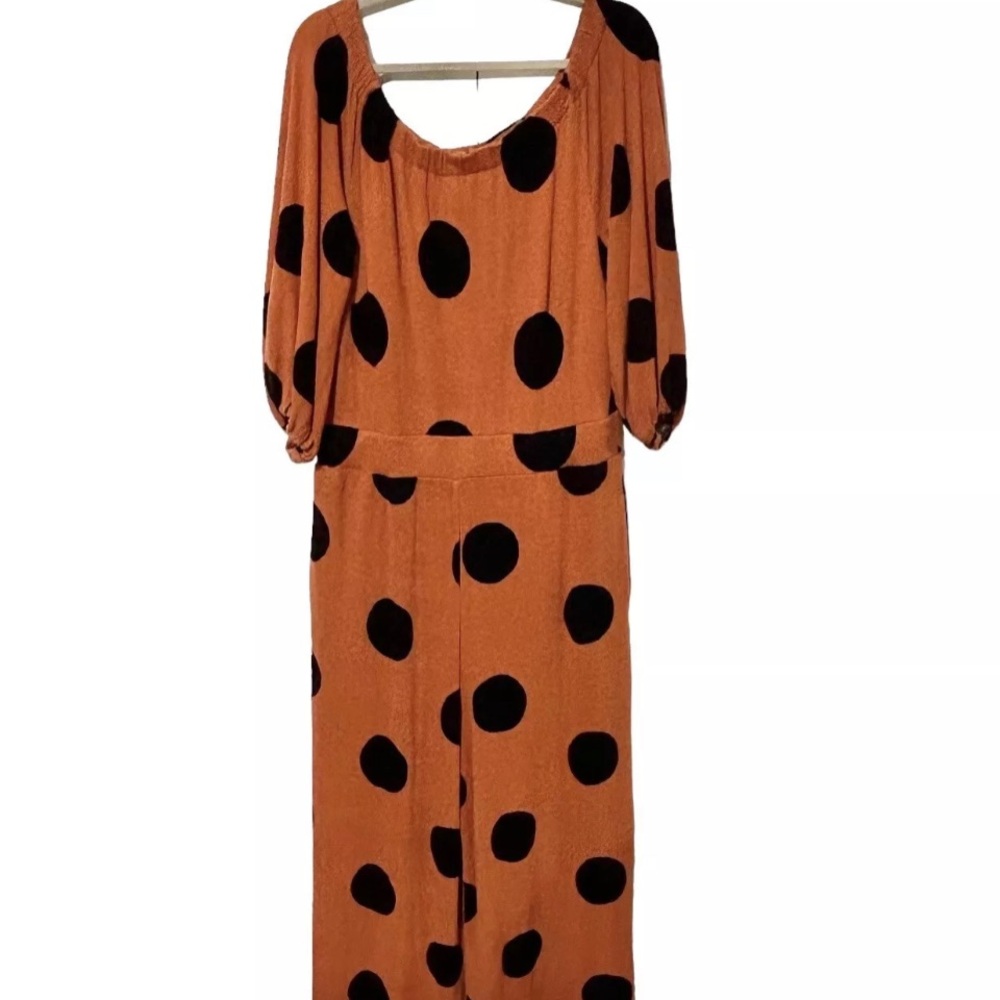 Polka Dot Wide-Leg Pants - Rust/Black - Picture 5 of 10